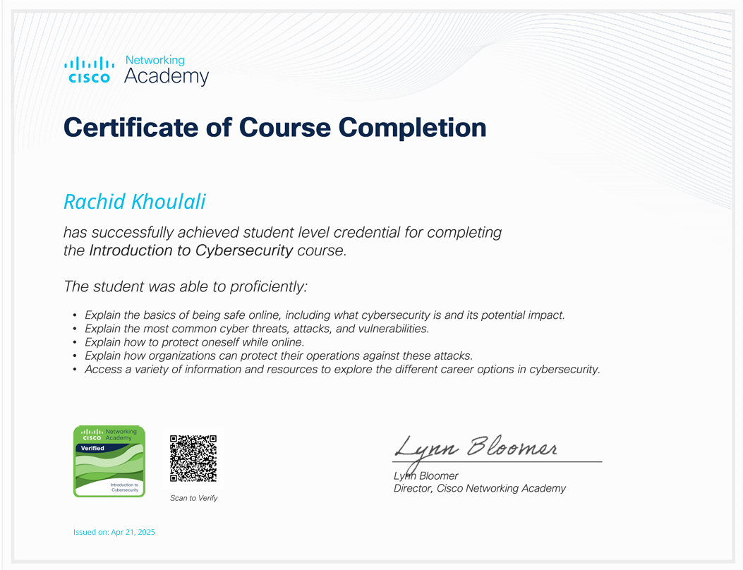 Certification Cisco Cybersécurité